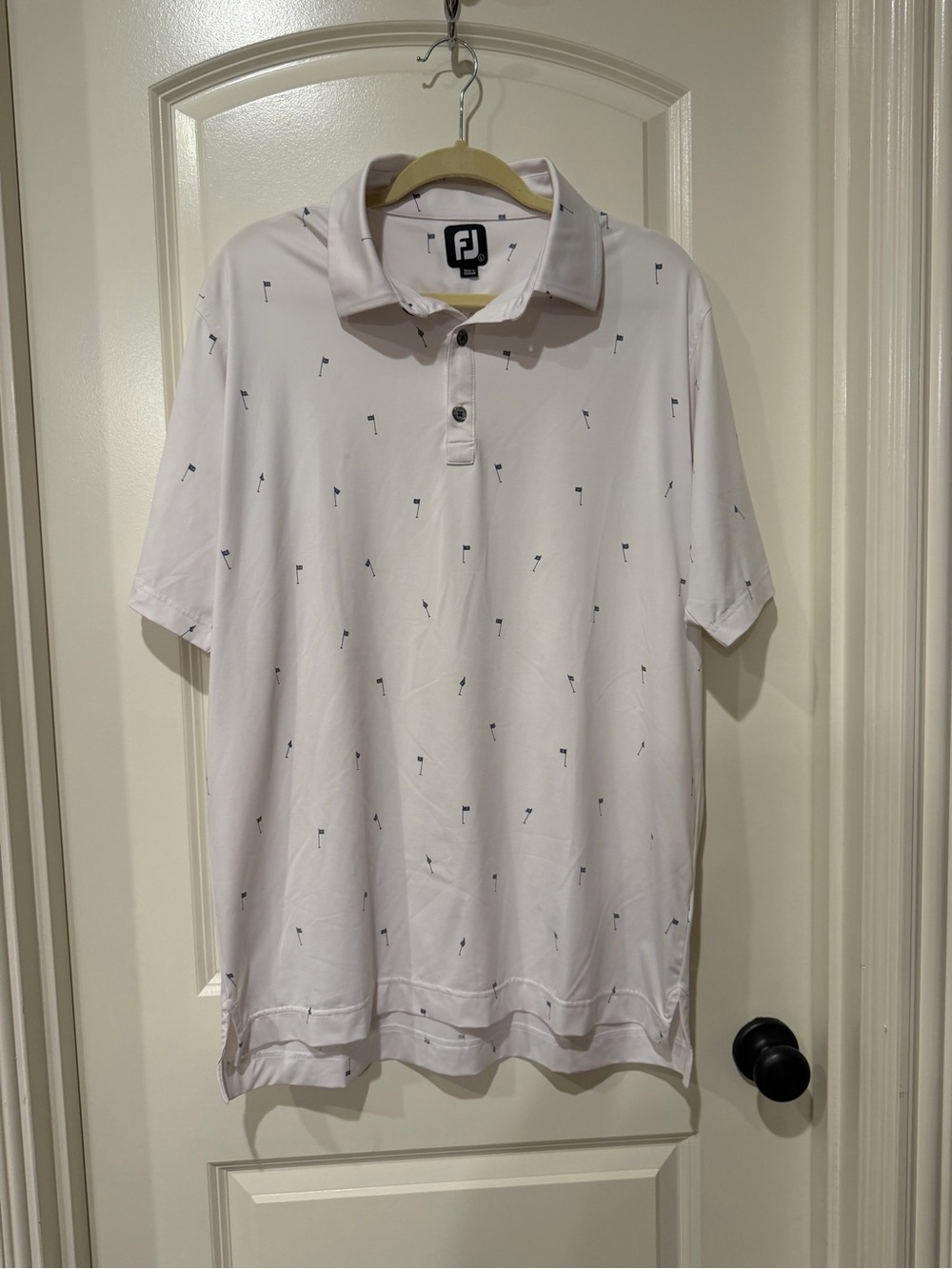 FootJoy White Polo with Small Navy Flag Print